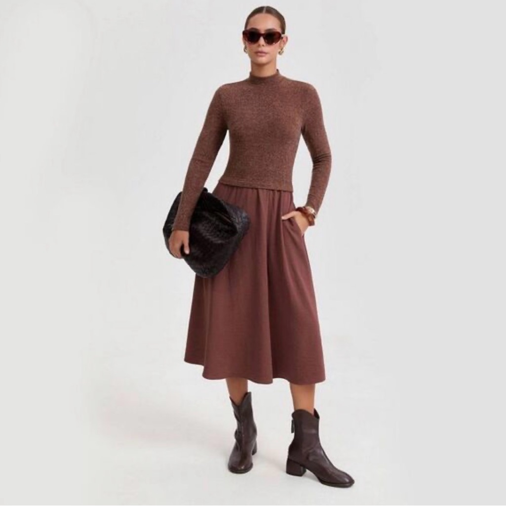 A New Day - Women's Long Sleeve Twofer Midi A-Line Dress - Mwt Xl